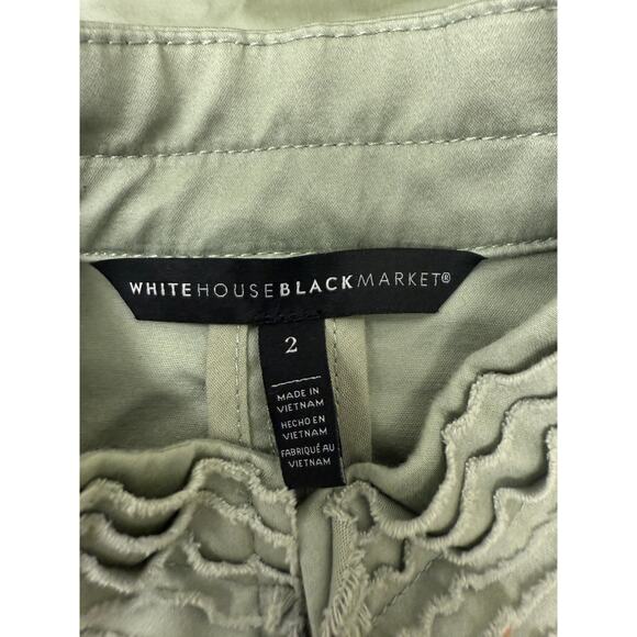 White House Black Market Womens Band Jacket 2 Washed Green Military Moto Zip - Picture 5 of 5